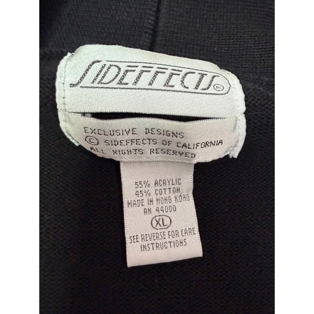 Sideeffects vintage Womens XL Black Open Front Cardigan Shawl Collar Pocket